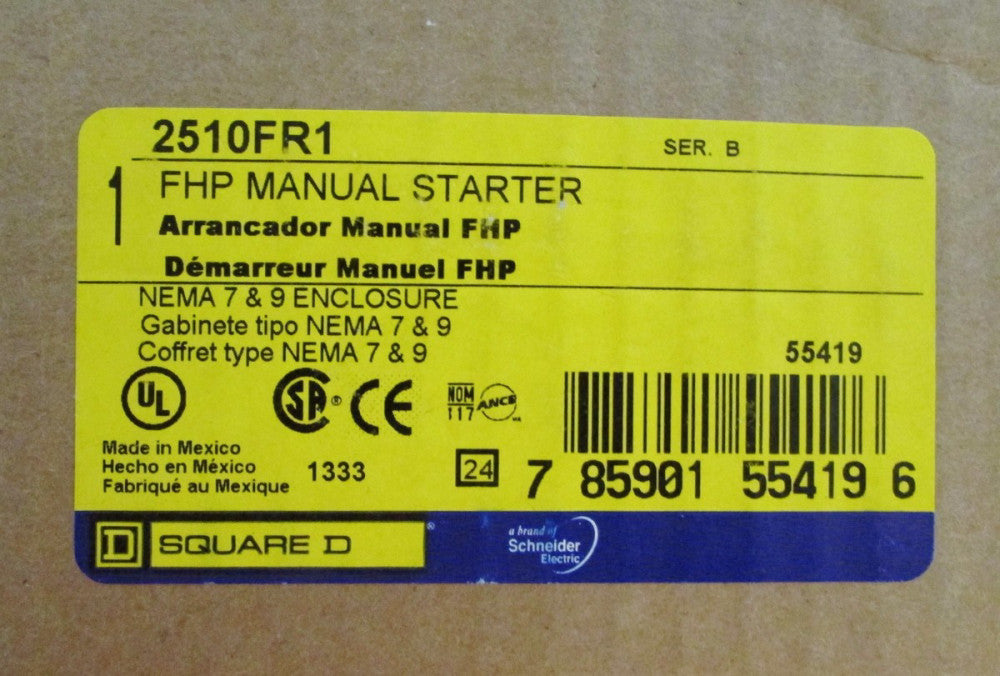 SQUARE D 2510FR1 FHP NEMA 7 & 9 Manual Starter 2510 FR1