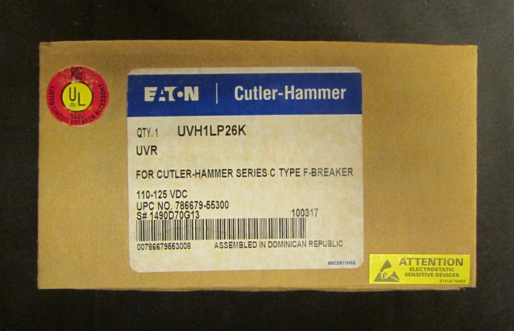 EATON CUTLER HAMMER UVH1LP26K F Breaker Undervoltage Release UVR 1490D70G13