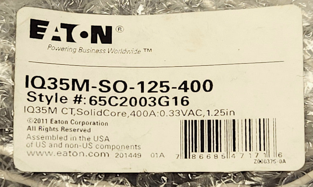 EATON IQ35M SO 125 400 IQ35M CT Solid Core 400 AMP 0.33 VAC 65C2003G16