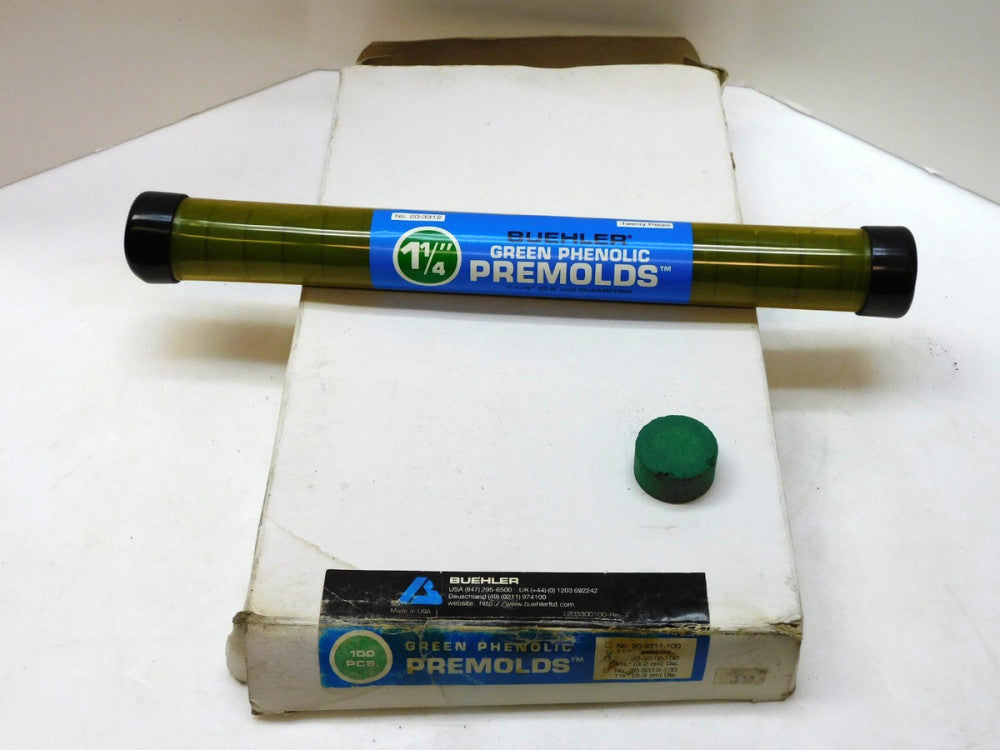 BUEHLER 1-1/4 GREEN PHENOLIC PREMOLDS MOLDING POWDER 20-3312 LOT OF 100