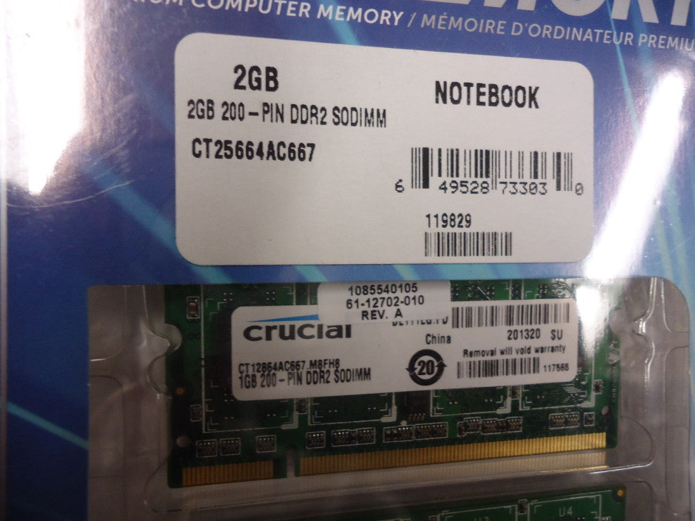 CT25664AC667 Crucial Technology DRAM Module DDR2 SDRAM 2Gbyte 200SODI BRAND NEW!