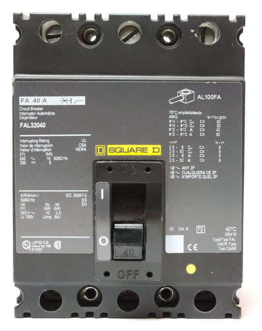 SQUARE D FAL32040 3 Pole 40 AMP Type FA 40 A Circuit Breaker