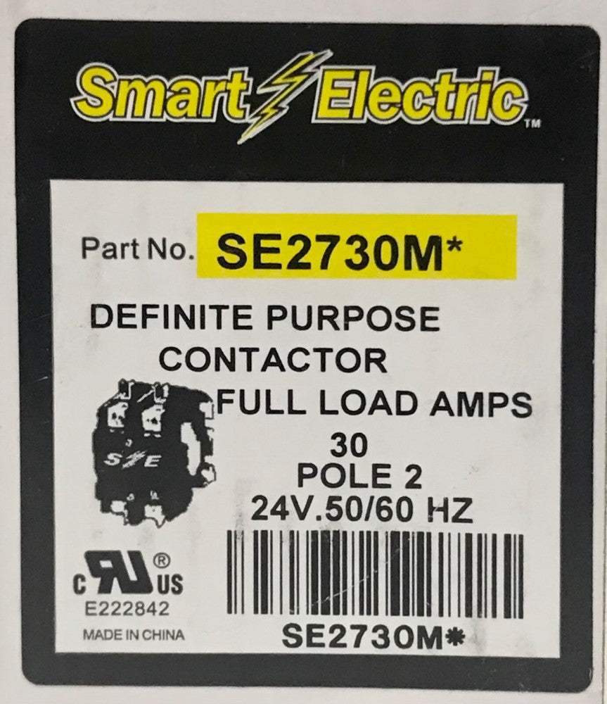 SE SMART ELECTRIC SE2730M 2 Pole 30 AMP 24 Volt Contactor Definite Purpose