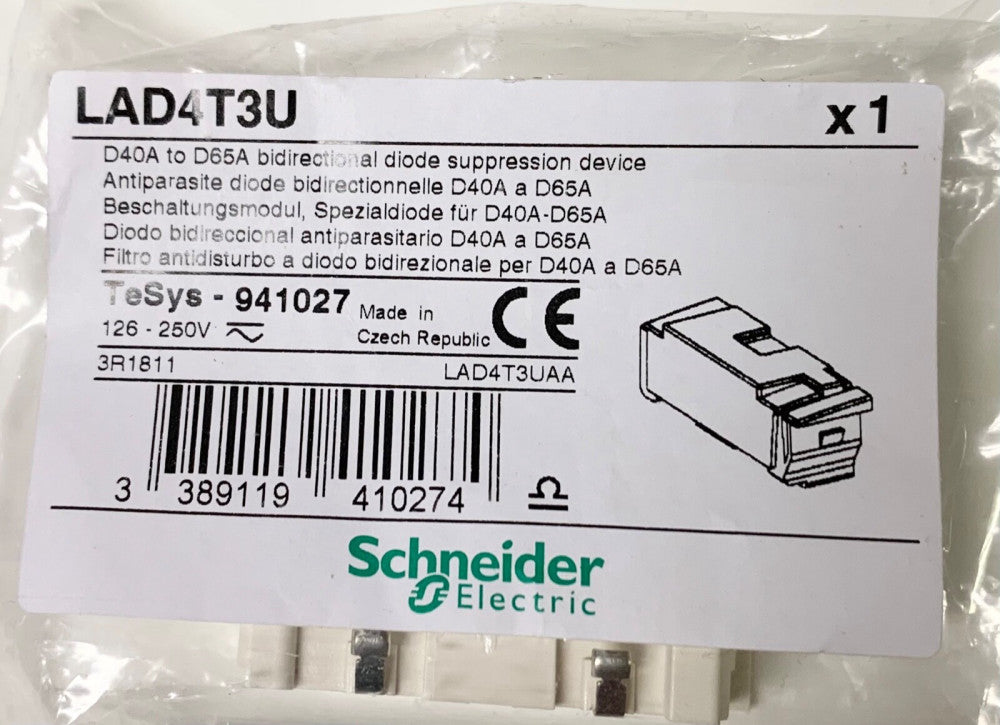 SCHEINDER ELECTRIC LAD4T3U D40A to D65A Bidirectional Diode Suppression 941027