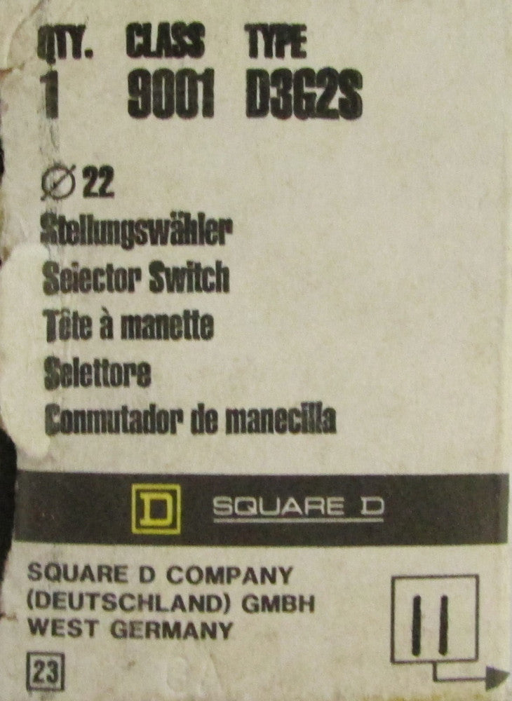 Square D 9001 D3G2S 2 Position Maintained Selector Switch Operator