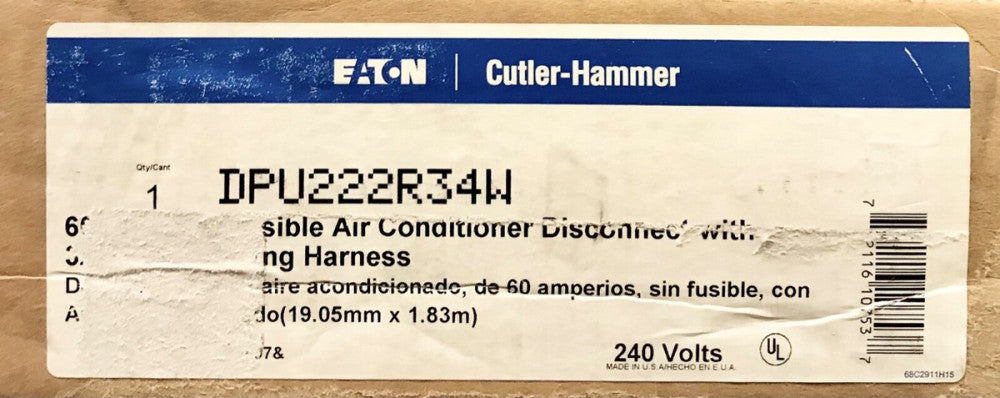 EATON CUTLER HAMMER DPU222R34W 2 Pole 60 AMP 120/240 VAC AIR Conditioning 