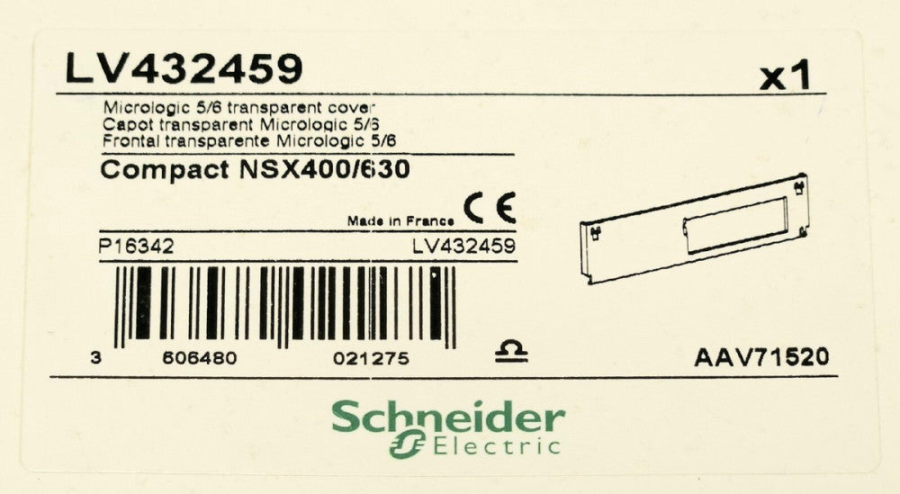 SCHNEIDER ELECTRIC LV432459 MICROLOGIC 5/6 Transparent TRIP Unit Cover Compact