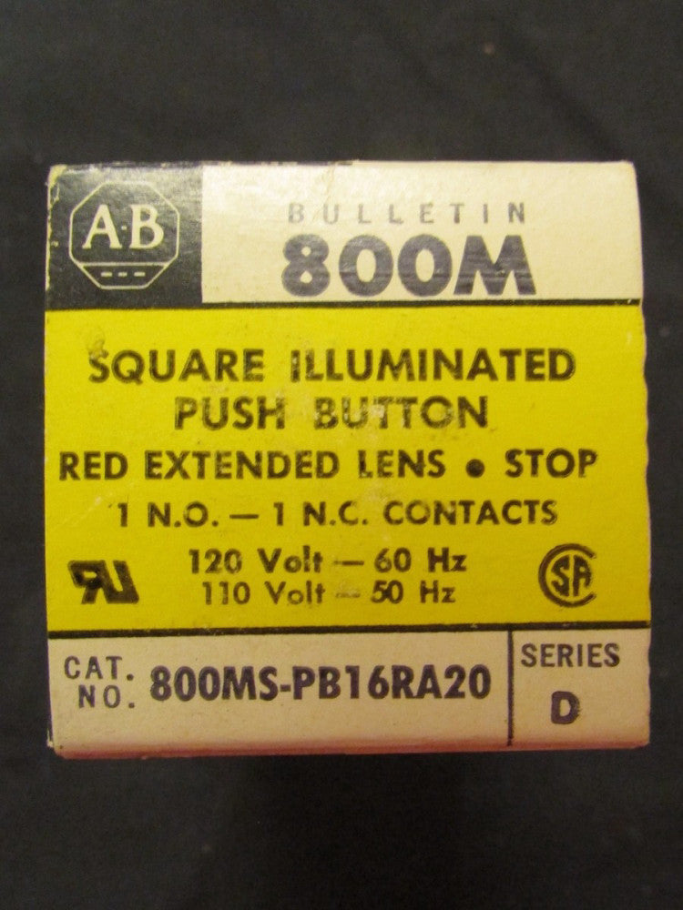 ALLEN BRADLEY 800MS PB16RA20 Square RED Stop 120V Push Button 22MM