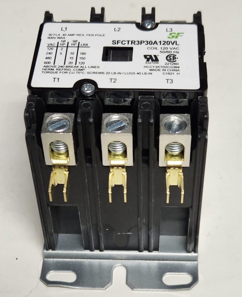 SF SFCTR3P30A120VL 3 Pole 30 AMP 120 VAC Definite Purpose Contactor
