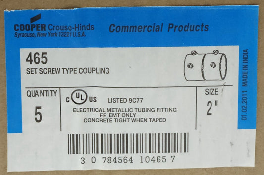 BOX OF 4 COOPER CROUSE HINDS 465 Set Screw Type Coupling Size 2"