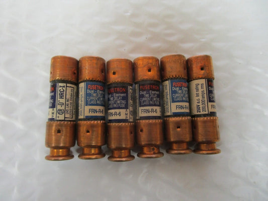 NEW LOT OF 6 BUSSMANN FUSETRON FRN-R-6 6A AMP 250Vac