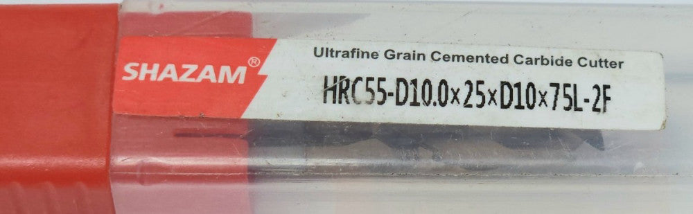 SHAZAM HRC55 D10.0 X25XD10X75L-2 F 2 Flute Ultr Fine Grain Cemented Curbide Cutt