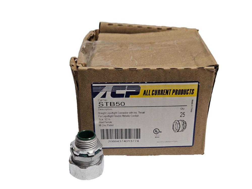25 ACP All Current Products STB50 Straight Liquidtight Connector Fitting 1/2"Npt