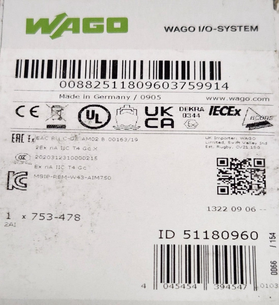 WAGO 753 478 I/O System 750 Series 2 Channel Analog Output Module 2A1 0-10 VDC