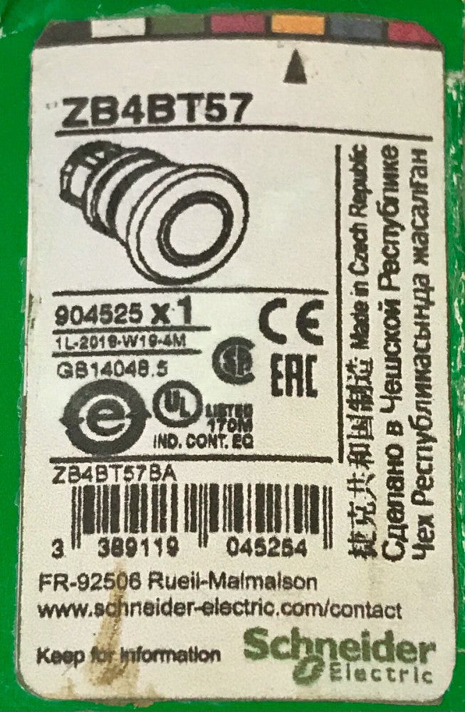 SCHNEIDER ELECTRIC ZB4 BT57 Yellow Mushroom Head Pushbutton Push Pull ZB4BT57