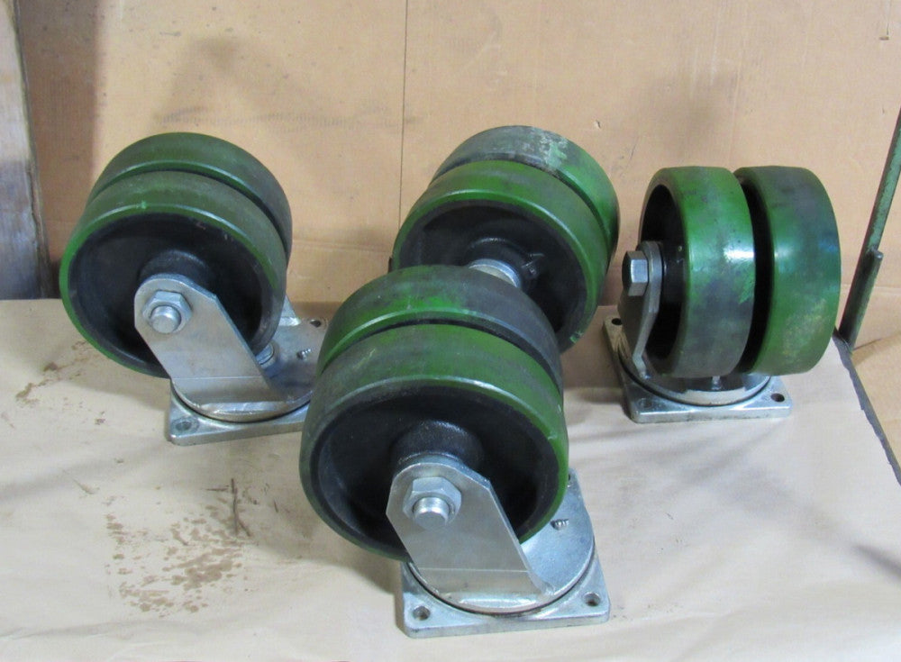 SET OF 4 NO NAME HEAVY DUTY SWIVEL CASTER WHEEL 11"DIA 3"W 13"OAH 6-7/8"OAW USED