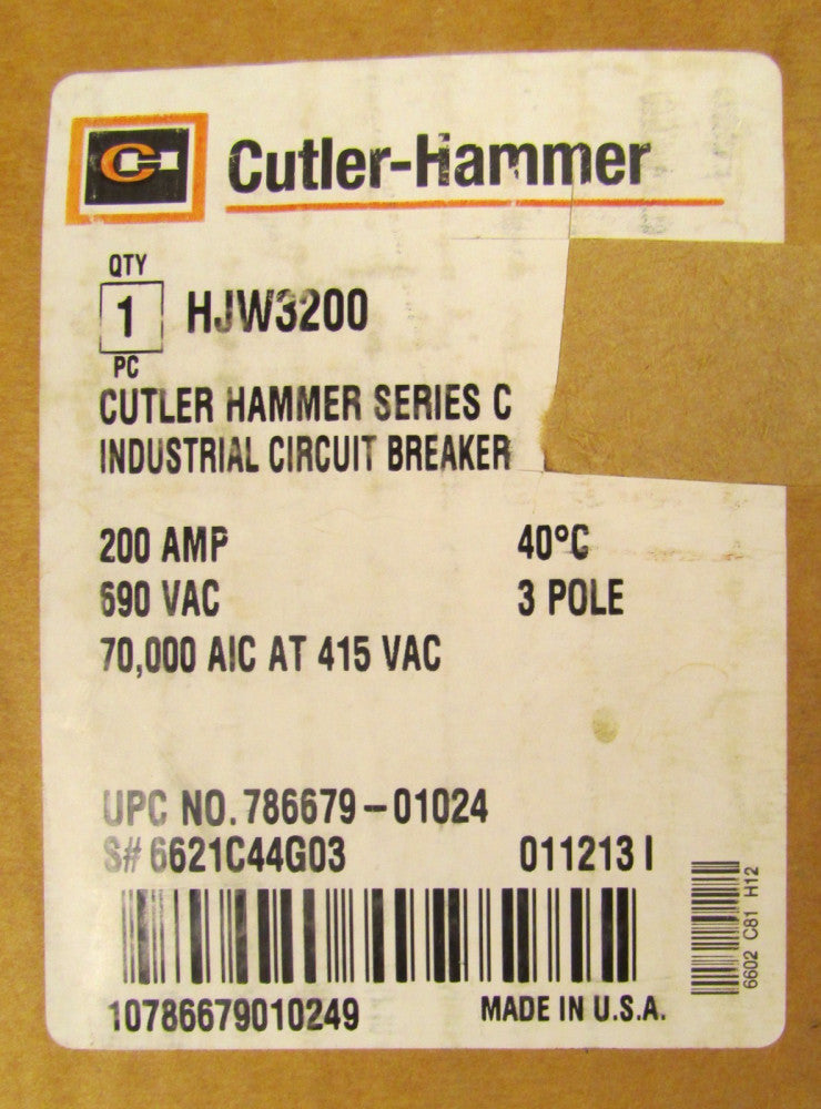 CUTLER HAMMER Type HJW Circuit Breaker 3 Pole 160-200 Amp HJW3200