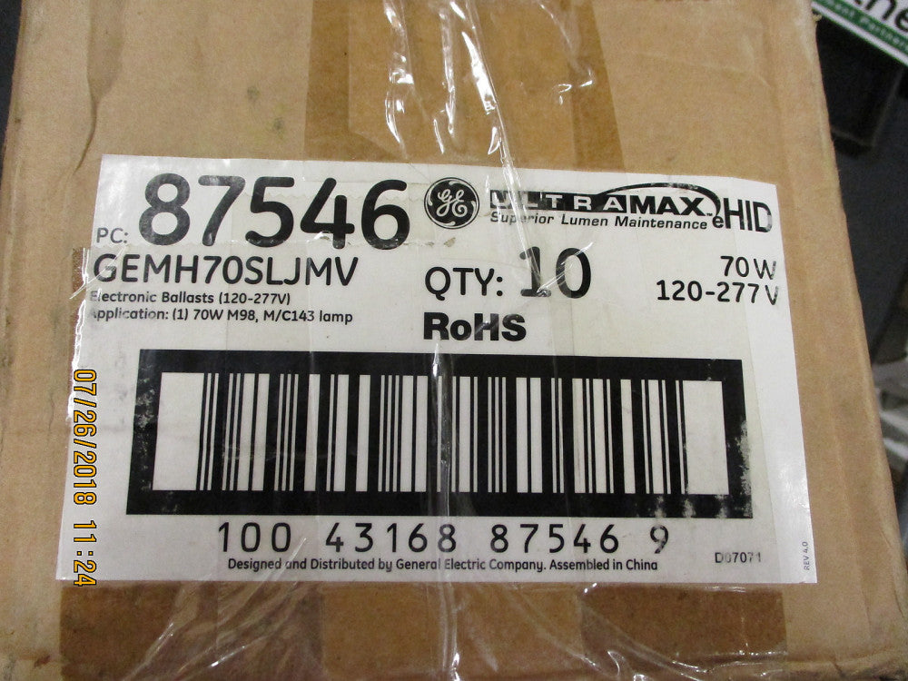 87546 GE Lighting 1 Lamp - 70 watt - 120/277 volt - M98 M/C143 BRAND NEW!