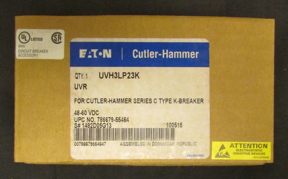 EATON CUTLER HAMMER UVH3LP23K 48-60 VDC  K UVR Undervoltage Release 1482D05G13