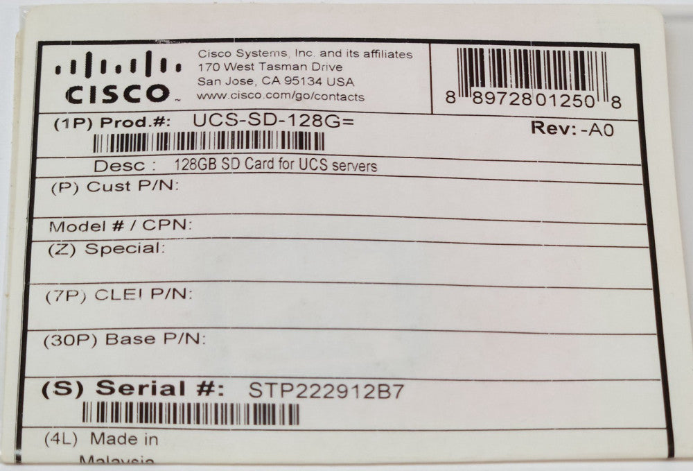 CISCO OEM UCS SD 128G SD CARD FOR UCS Servers 128 GB