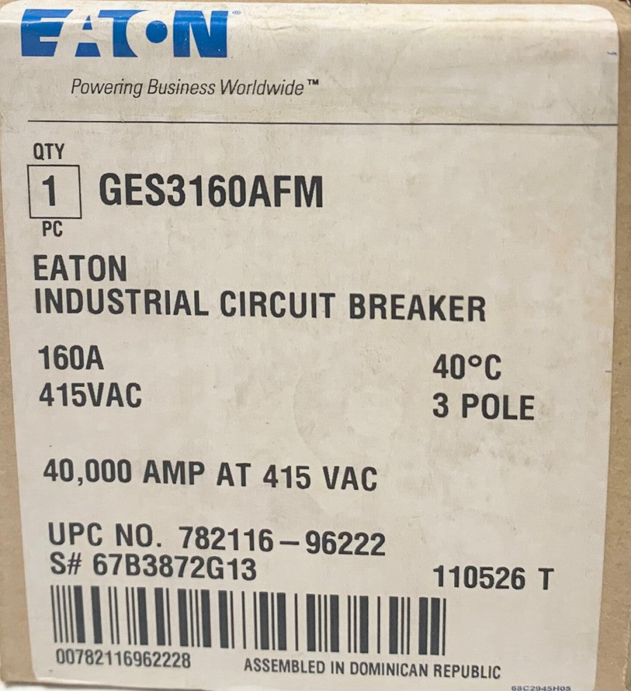 EATON CUTLER HAMMER GES3160AFM 125-160 AMP Type GES Circuit Breaker 415 VAC 