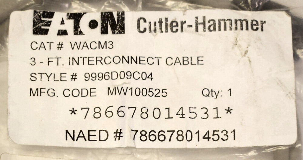 EATON CUTLER HAMMER WACM3 W200 W201 Advantage Interconnect Cable 3' 9996D09C04