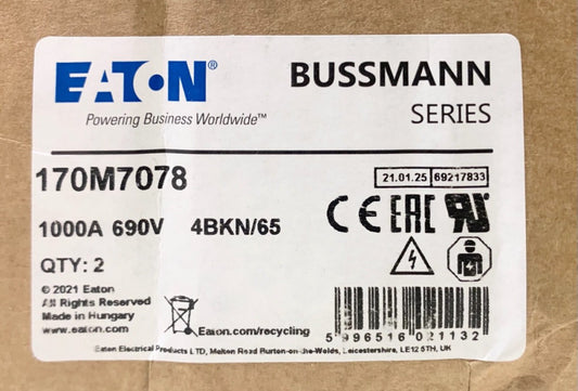 EATON BUSSMANN 170M7078 1000 AMP 690 VAC 4BKN165 Fuse TR700-200KA 
