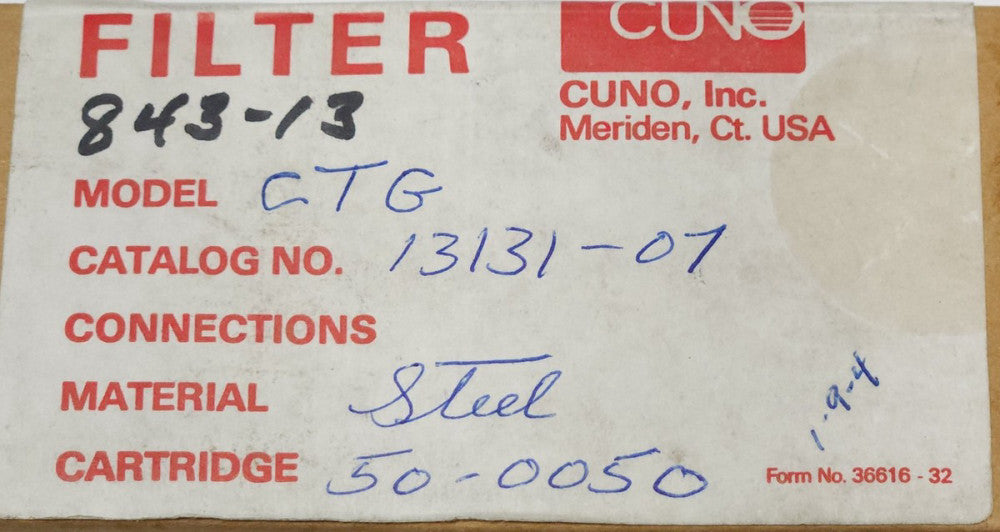 CUNO 843 13 MODEL CTG 13131 07 Filter Steel Cartridge 50 0050 Auto Clean