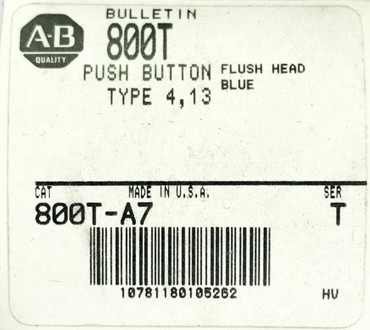 ALLEN BRADLEY 800T A7 Blue Flush Head Pushbutton Operator