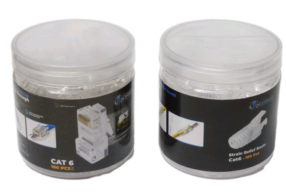 EMS EVEREST 100 CAT6 Strain Relief Boots and 100 CAT6 RJ45 PASS Through Connecto