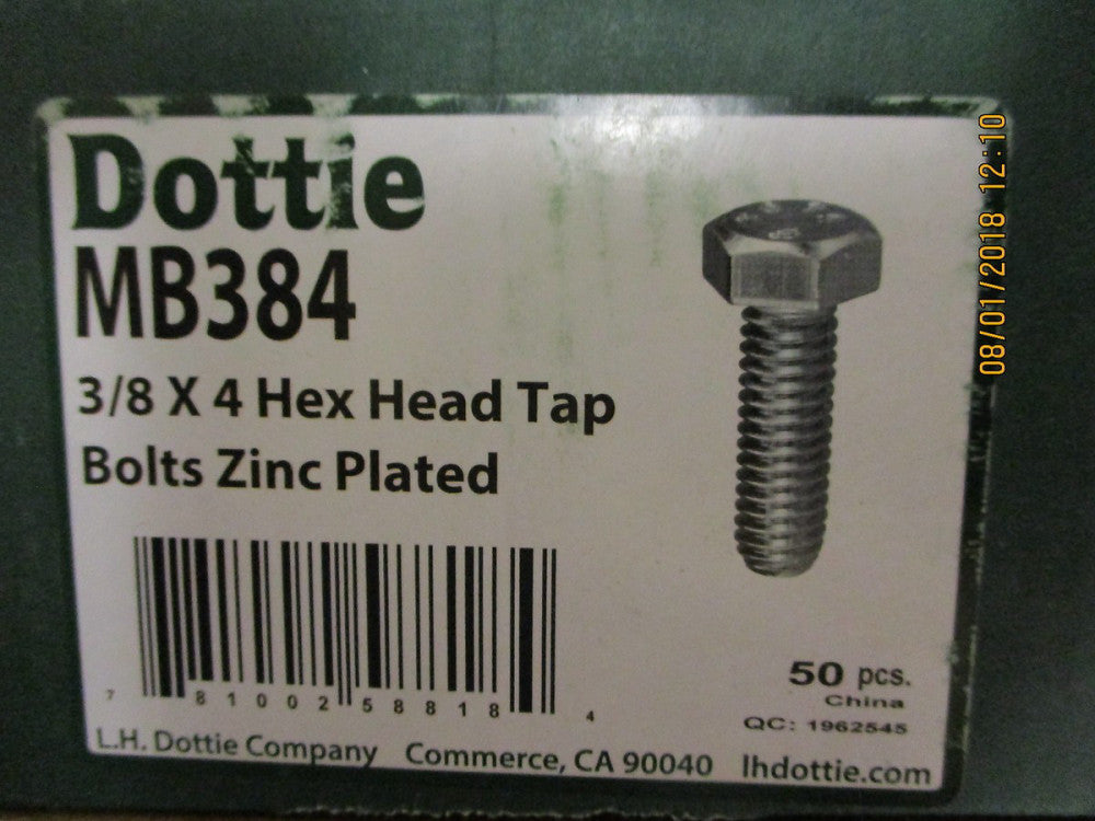 MB384 Dottie 3/8 X 4 Hex Head Tap Bolts Zinc Plated BRAND NEW! LOT OF 50