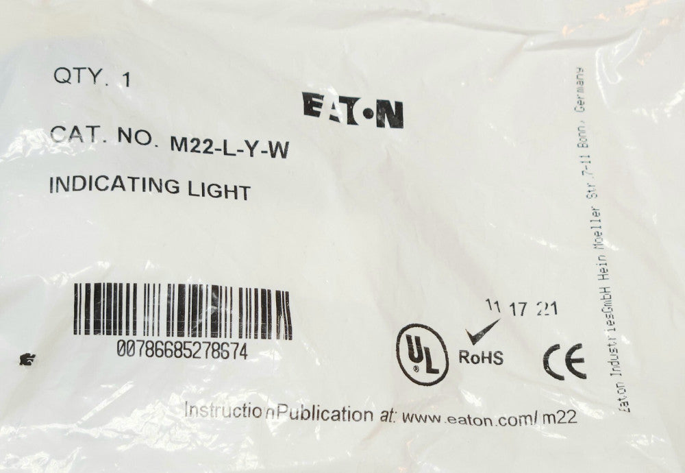 EATON CUTLER HAMMER M22 L Y W Yellow Illuminated Indicating Light M22-L-Y-W