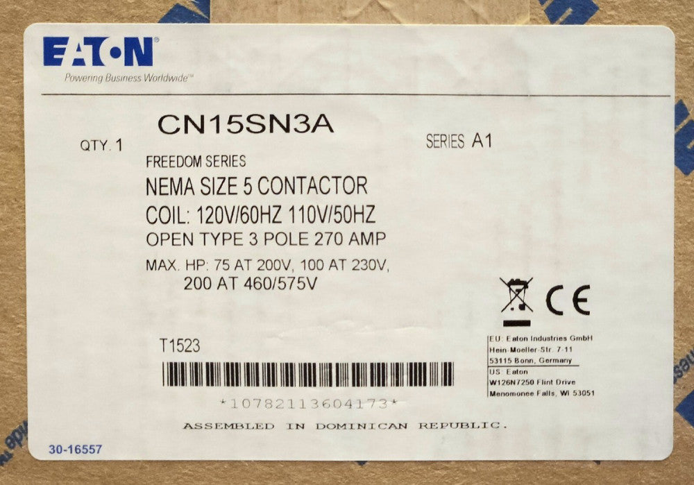 SEALED EATON CUTLER HAMMER CN15SN3A 120 VAC Size 5 CN15SN3 Contactor 270 AMP