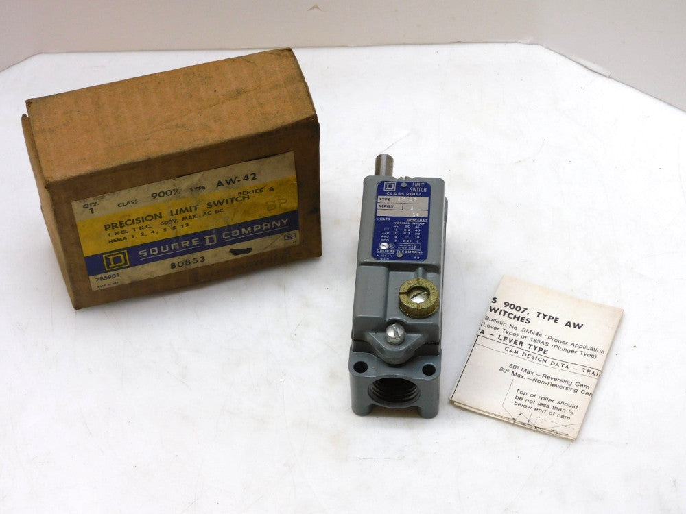 SQUARE D 9007 AW-42 PRECISION LIMIT SWITCH SER A 1 NO 1 NC 600V (New)