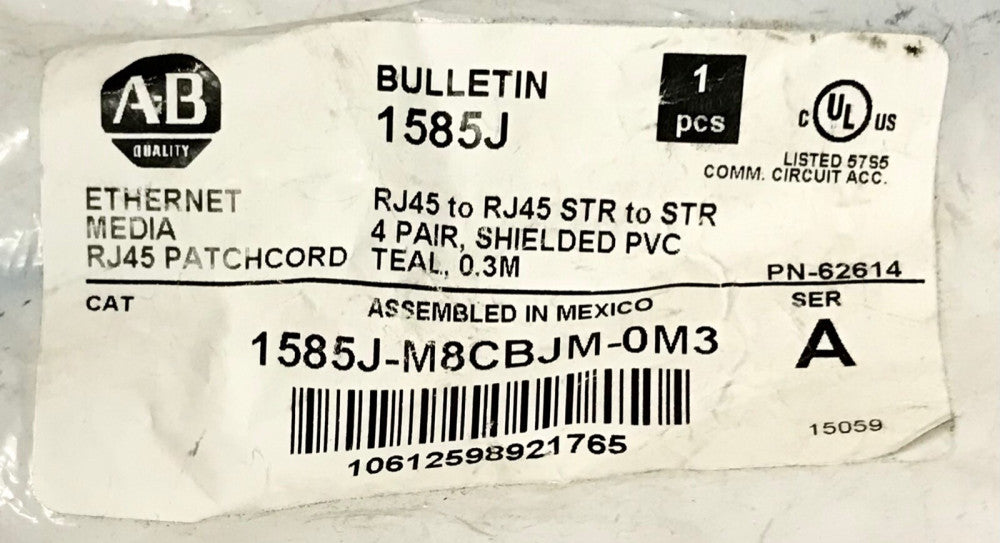 ALLEN BRADLEY 1585J M8CBJM 0M3 Ethernet Media RJ45 Patchcord 62614