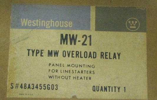 WESTINGHOUSE MW-21 Type MW Panel Mount Overload Relay 48A3455G03