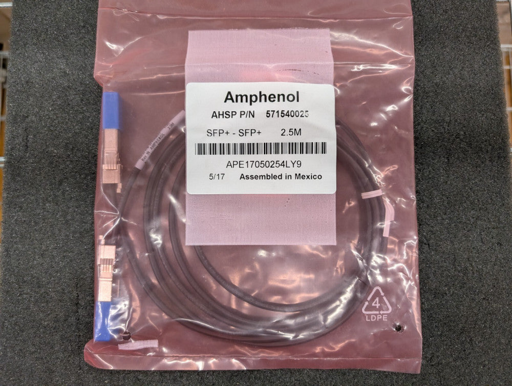 New, Amphenol, 571540025, SFP CABLE ASSEMBLY, 30 AWG, 2.5M, PASSIVE
