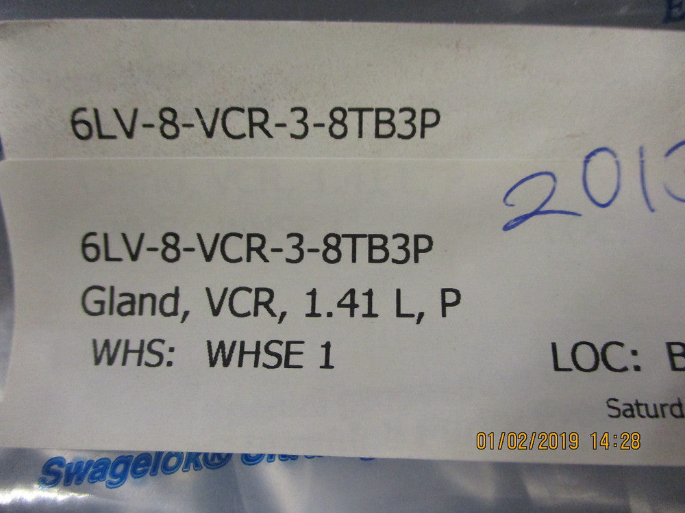 6LV-8-VCR-3-8TB3P Swagelok Gland, VCR, 1.41 L, P BRAND NEW!
