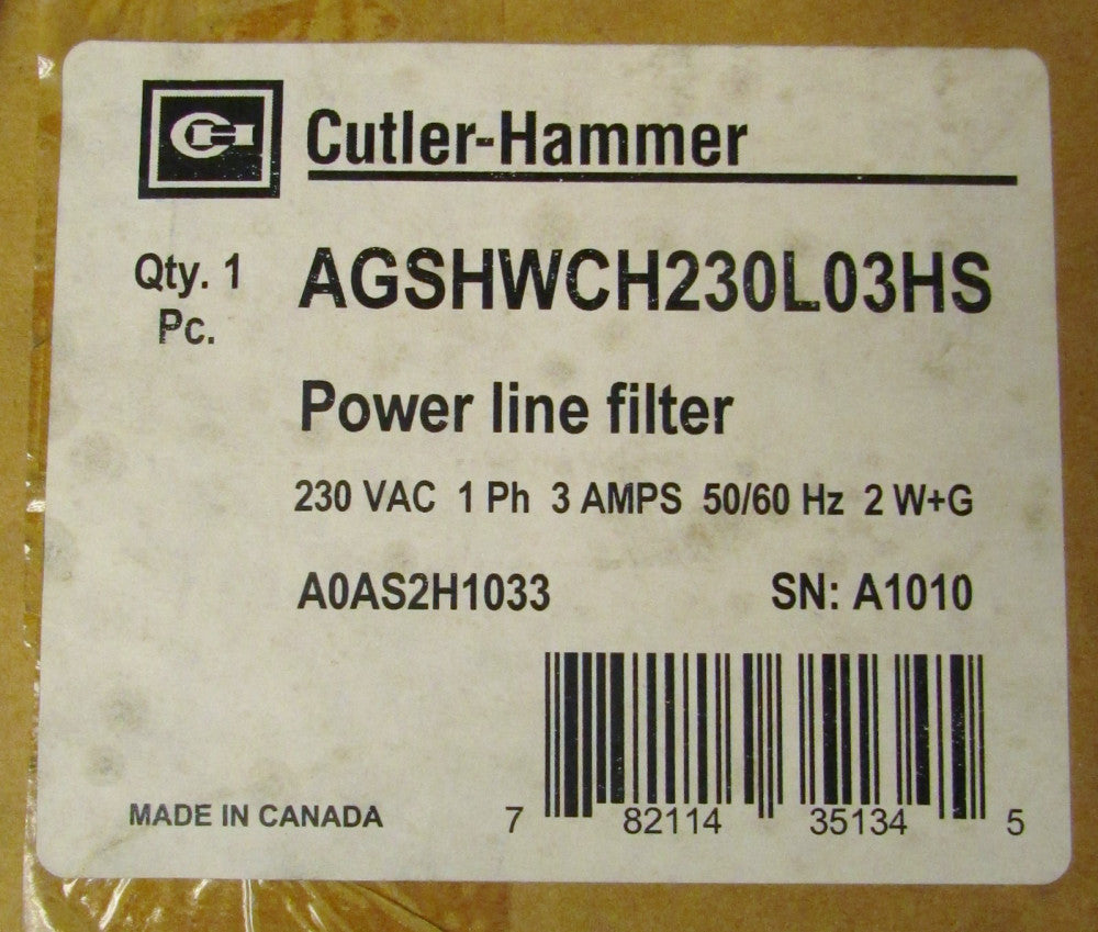 CUTLER HAMMER AGSHWCH230L03HS 230VAC AEGIS Power Line Filter A0AS2H1033