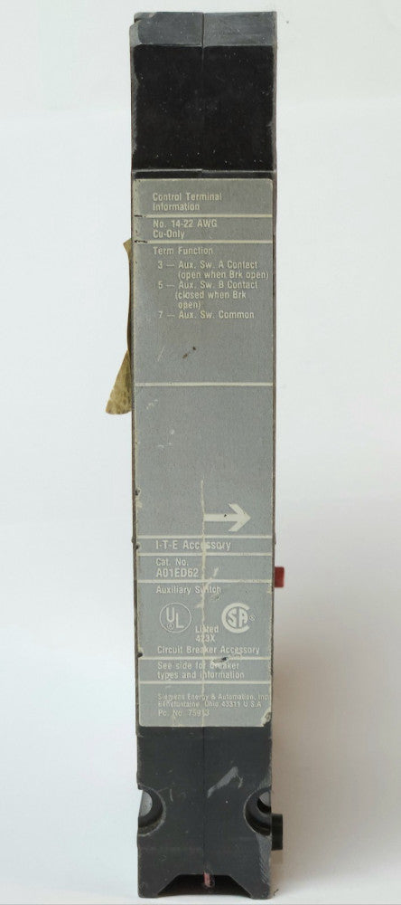 SIEMENS ITE A01ED62 FRAME ED ED2 ED4 ED6 ETI Auxiliary Switch 120 VAC 125/250 VD