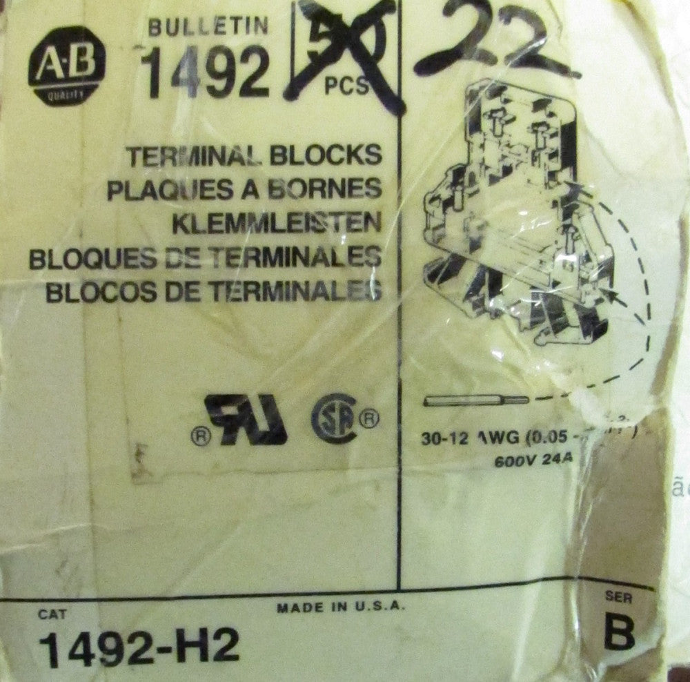 Lot of 10  ALLEN BRADLEY Style H Two Circuit Terminal Block 1492 H2