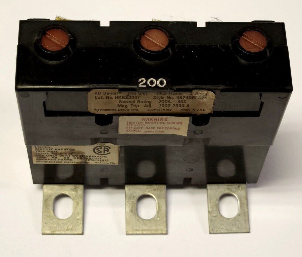 WESTINGHOUSE CUTLER HAMMER HKB3200T 200 AMP Type KB HKB TRIP Unit 4974D52G20