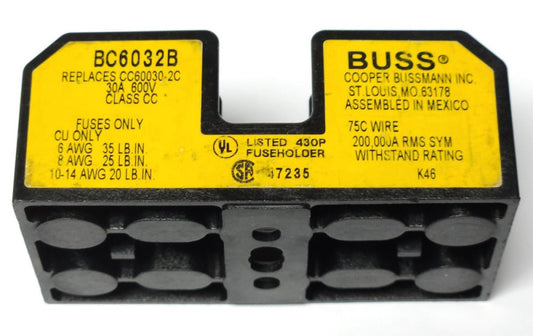 COOPER BUSSMANN BUSS BC6032B 30 AMP 600 VAC 2 Pole Double Fuse Holder Fuse Block