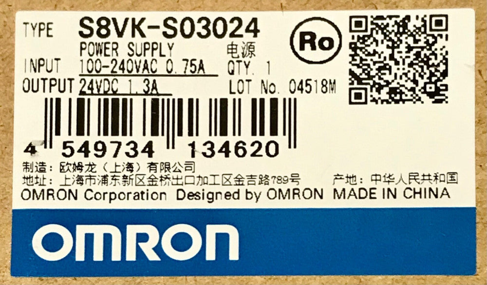 OMRON S8VK S03024 Power Supply Input 100-240 VAC Output 24V
