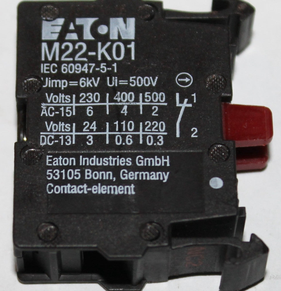 EATON MOELLER  M22 K01 22MM  NC Push Button Contact Block  M22-K01  M22-K01Q