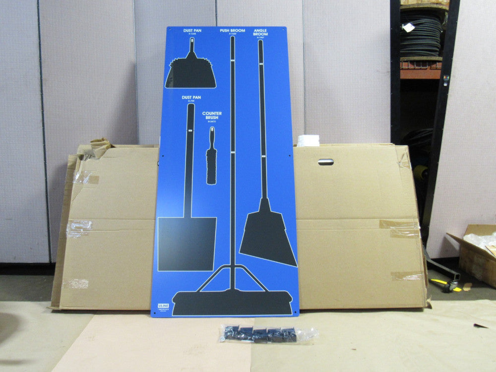 NEW ULINE 5S BRUSH BROOM DUST PAN SHADOW BOARD BLUE H-8043BLU