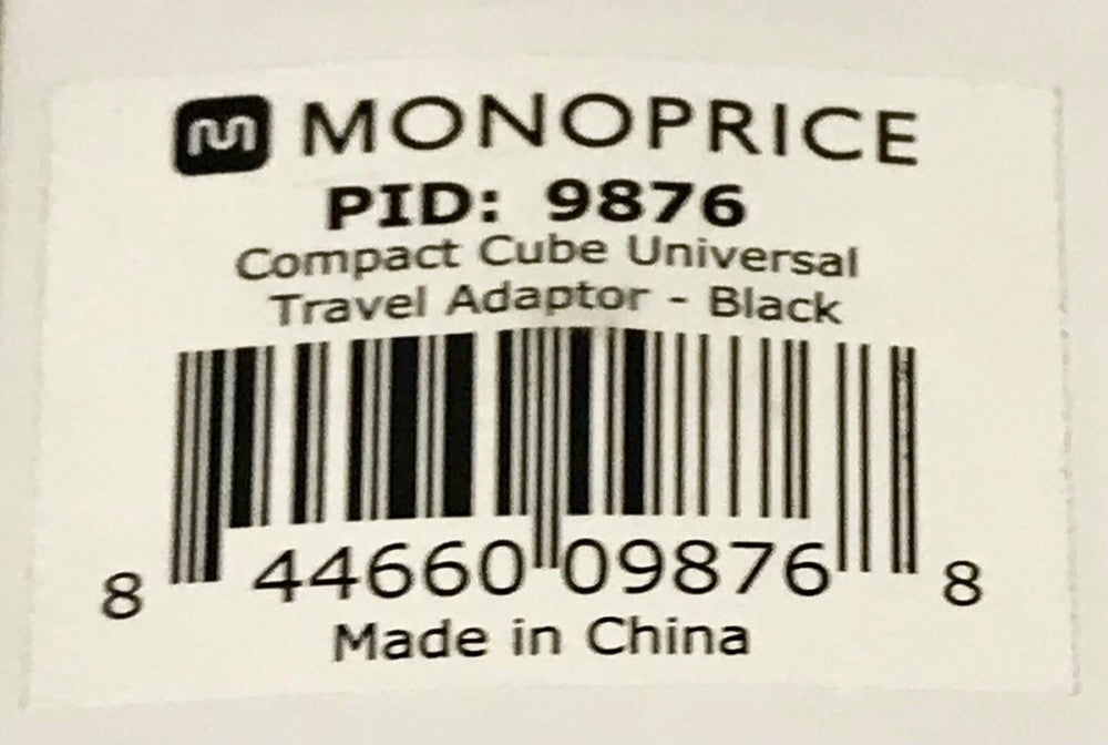 MONOPRICE PID 9876 Compact Cube Universal Travel Adapter Black 9876 100-240 VAC