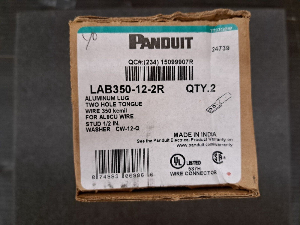 New, Panduit, LAB350-12-2R, COMPRESSION LUG 3-PACK HOLE SIZE 1/2 Inch