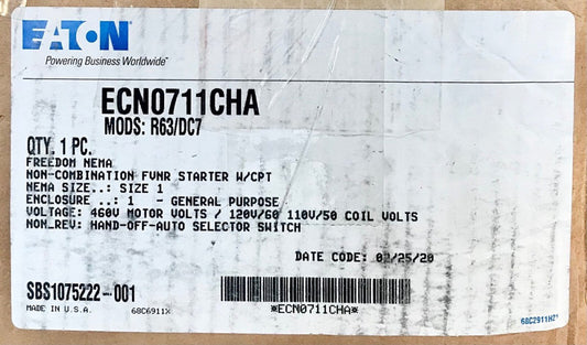 EATON ECN0711CHA 120 VAC Size 1 AN19DNO Starter Nema 1 Enclosure 460 VAC 