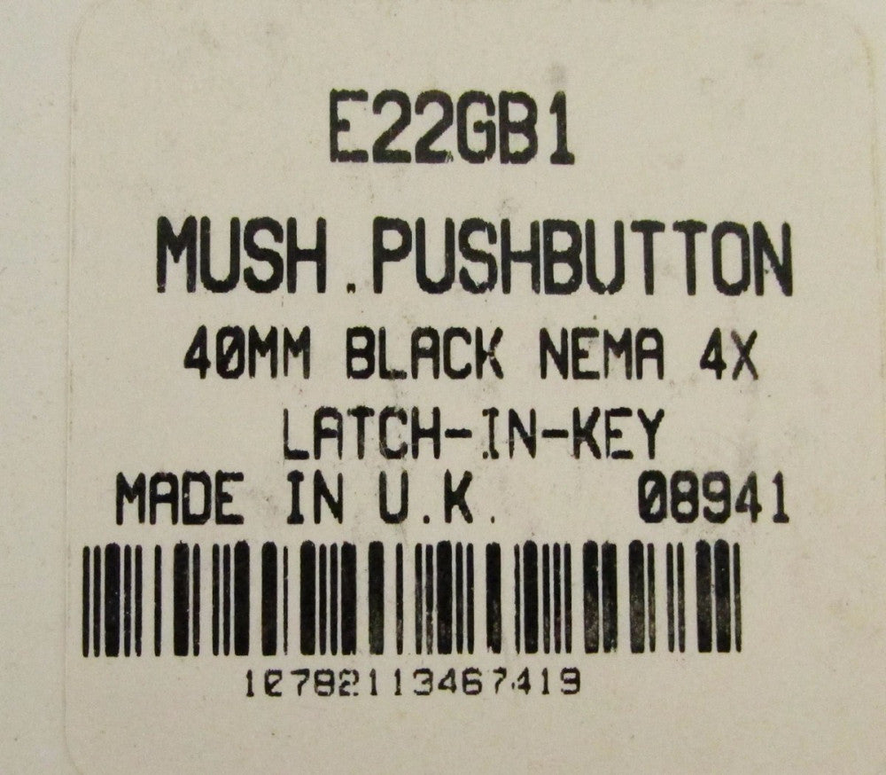 CUTLER HAMMER E22GB1 Keyed Black Mushroom Push Button E22 GB1